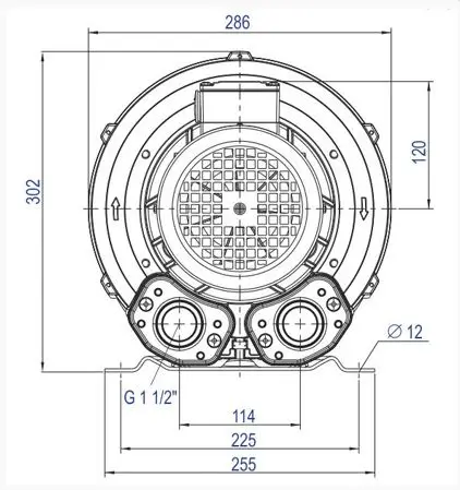 Soprador 1,29 CV 0,95 kW, Trifásico , 220-275D/380-480Y Volts, 4,0/2,3 Ampéres, 50 / 60 Hz