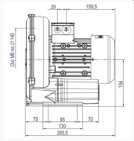 Soprador 1,29 CV 0,95 kW, Trifásico , 220-275D/380-480Y Volts, 4,0/2,3 Ampéres, 50 / 60 Hz