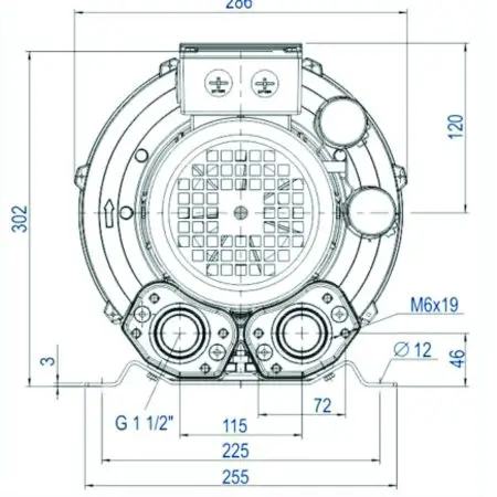 A imagem do Compressor Radial ,provavelmente exibe um equipamento compacto e robusto, com estrutura em alumínio injetado para maior resistência e vedação. Ele possui um design industrial, com entrada e saída de ar bem definidas, além de aletas ou aberturas para dissipação térmica. Seu formato é otimizado para garantir eficiência no fluxo de ar e minimizar ruídos e vibrações. Ideal para aplicações na aquicultura e indústria, o soprador se destaca pela sua construção durável e acabamento de alta qualidade.